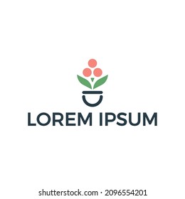 Concepto del logotipo de la olla de flores sobre fondo blanco