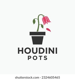 flower pot logo design vector silhouette illustration