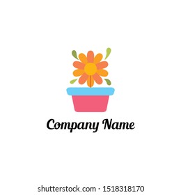 Flower in Pot Logo and Icon Design Vector