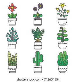 Flower pot modern linear icon with flat design and outline