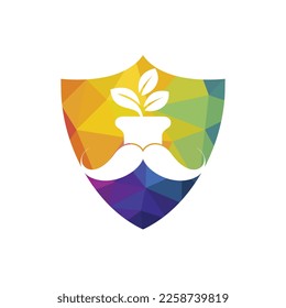 Flower pot with mustache icon logo design.