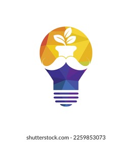 Flower pot with mustache icon logo design.