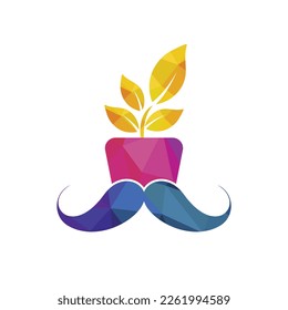 Flower pot with mustache icon logo design.