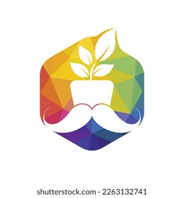 Flower pot with mustache icon logo design.