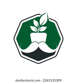 Flower pot with mustache icon logo design.