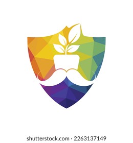 Flower pot with mustache icon logo design.