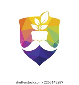 Flower pot with mustache icon logo design.