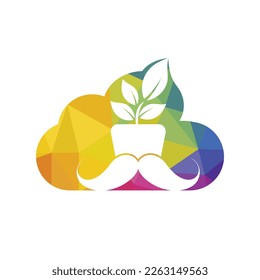 Flower pot with mustache icon logo design.