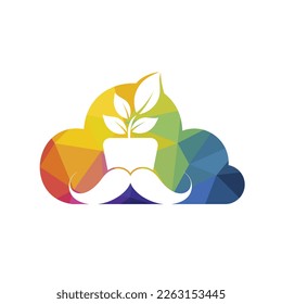 Flower pot with mustache icon logo design.