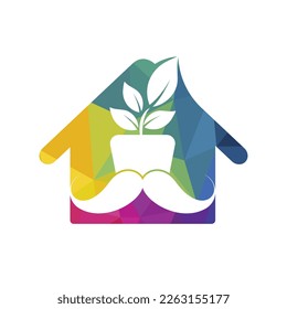 Flower pot with mustache icon logo design.