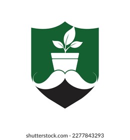 Flower pot with mustache icon logo design.