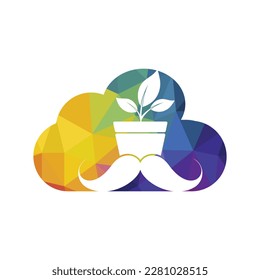 Flower pot with mustache icon logo design.