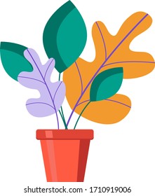 Flower pot. Nature cartoon vector illustration of leaf of flowers. Flowering plant, botanical pot. Potted plants vector. Houseplants.