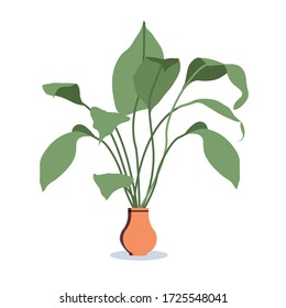 Flower pot. Nature cartoon vector illustration of leaf of flowers. Flowering plant, botanical pot. Potted plants vector. Houseplants.