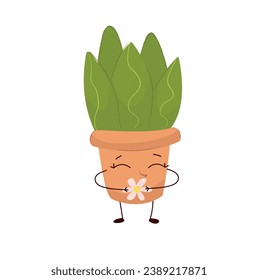 Flower pot. Nature cartoon vector illustration of a flower in a pot. Flowering plant, botanical pot in cartoon style