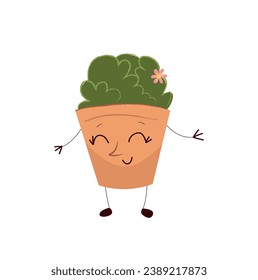 Flower pot. Nature cartoon vector illustration of a flower in a pot. Flowering plant, botanical pot in cartoon style