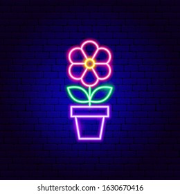 Flower in Pot Neon Sign. Vector Illustration of Nature Promotion.