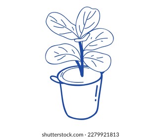 flor en una olla sobre fondo blanco. Planta interior. Ilustración del vector Doodle