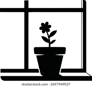 Flor en maceta en alféizar de la ventana Ilustración vectorial simple de la planta