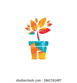 Flower pot con diseño de logotipo de icono de puerta abierta.	
