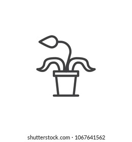 Flower in a pot outline icon. linear style sign for mobile concept and web design. Potted houseplant simple line vector icon. Symbol, logo illustration. Pixel perfect vector graphics