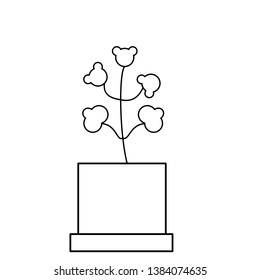 Flower in a pot outline isolated on a white background for packaging design, print on fabric, card, postcard, notebook, notepad, wallpaper. Bio, organic, natural.