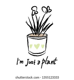 Flower in pot painted black line on a white background. Vector drawing lines - Vector