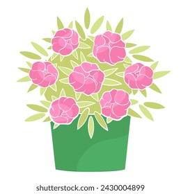 flower pot with peonies color illustration	
