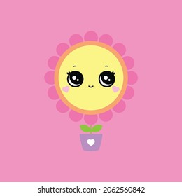 Flower pot pink leaf face smile little baby child 