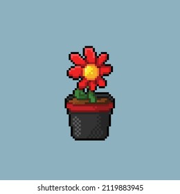 flower in the pot in pixel art style