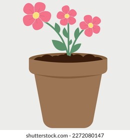 Flower pot with a plant. Flat vector illustration