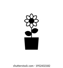 Flower pot plant icon in solid black flat shape glyph icon, isolated on white background 