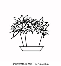 A flower in a pot, a plant in the interior. Part of a set of furniture and interior accessories. Isolated vector objects.