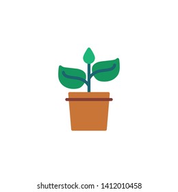 Flower Pot and plant with leaves flat icon, vector sign, Potted plant colorful pictogram isolated on white. Symbol, logo illustration. Flat style design