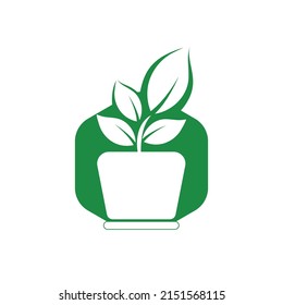 Flower pot and plant logo. Garden  vector logo design.