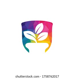 Flower pot and plant logo. Growth vector logo.