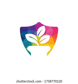 Flower pot and plant logo. Growth vector logo.