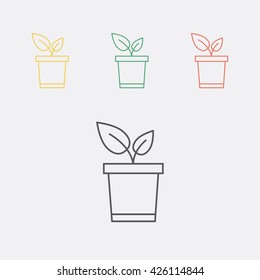 Flower Pot, Plant Pot, Seedling, Sapling Thin Line Icon. Vector Illustration. 