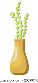 A flower pot with plants. Vector cozy cute indoor flower isolated on a white background. Hygge time. Home gardening. Indoor plants. Home garden. Print