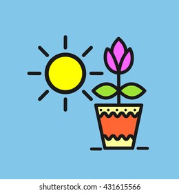 Flower in a pot. Potted plants. Vector icon.