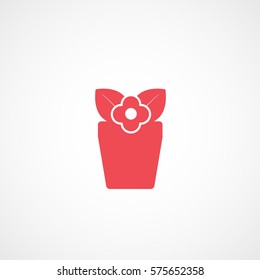 Flower In Pot Red Flat Icon On White Background