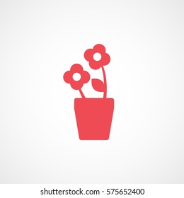 Flower In Pot Red Flat Icon On White Background