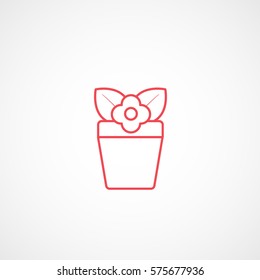 Flower In Pot Red Line Icon On White Background