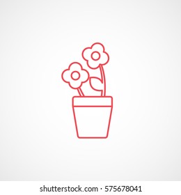 Flower In Pot Red Line Icon On White Background