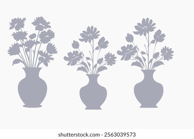 Flower in Pot Silhouette Icon Set: Black White Vector Illustrations of Plant Icons 