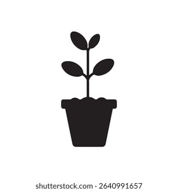 Flower pot silhouette vector flat illustration on white background.