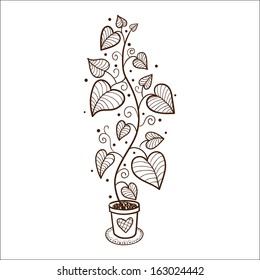 Flower in a pot. Sketch vector design element for Valentine's day