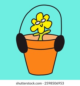 A Flower In A Pot Smiling And Dancing Concept Card Character illustration