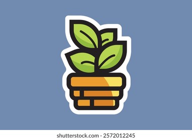 Flower Pot Stickers vectors, flower sticker cute icon An eco friendly illustration of a hand holding a green plant symbolizing growth and nature