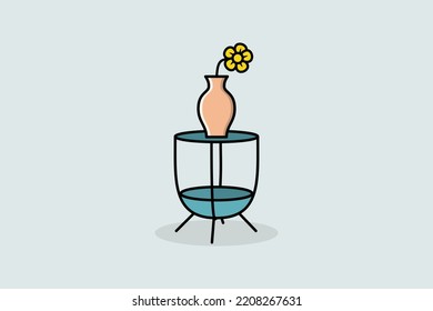 Flower pot table with pot vector icon illustration. House flower, Home beauty, Furniture, Decoration, Beauty and fashion, Exhibition, Stand, Round table, Interior.